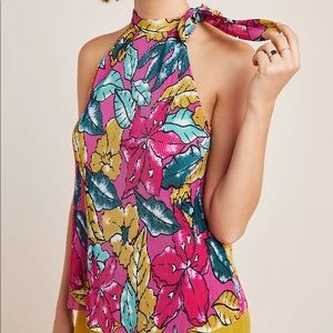 Maeve Glocester Tie Neck Floral Top Pink M